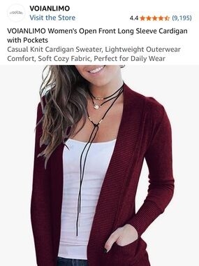 Women's Open Front Long Sleeve Cardigan - Burgundy